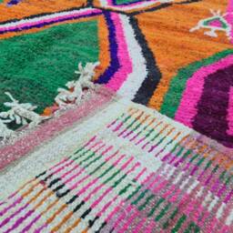 Multicolored Moroccan Wool Rug, Handmade Bohemian Boujaad Carpet - thumbnail 4