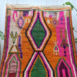 Multicolored Moroccan Wool Rug, Handmade Bohemian Boujaad Carpet - thumbnail 2
