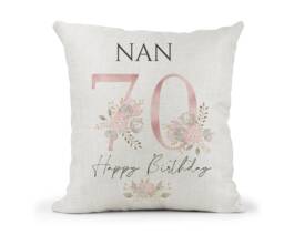Personalised 70Th Special Birthday Cushion Pink & Grey Floral Mum, Nan, Friend, Sister Gift - thumbnail 1