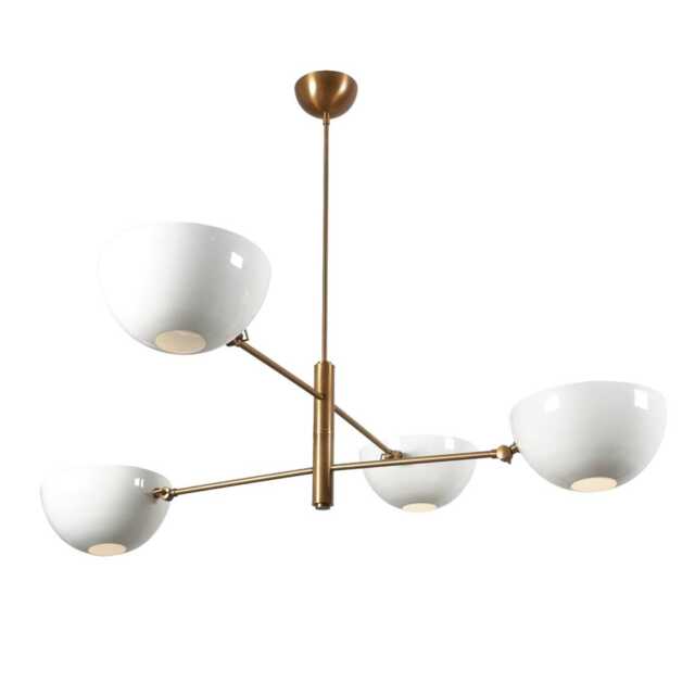 Raw Brass Sputnik Chandelier, Mid-Century Modern Pendant Light With White Shades - image 1