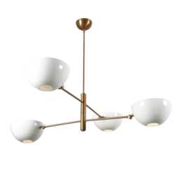 Raw Brass Sputnik Chandelier, Mid-Century Modern Pendant Light With White Shades - thumbnail 1