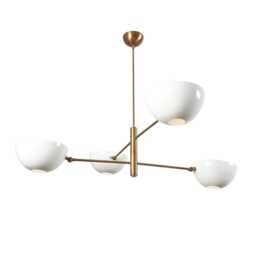 Raw Brass Sputnik Chandelier, Mid-Century Modern Pendant Light With White Shades - thumbnail 3