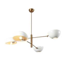 Raw Brass Sputnik Chandelier, Mid-Century Modern Pendant Light With White Shades - thumbnail 2