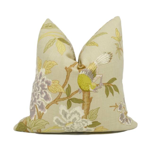Gp & J Baker - Hydrangea Bird Taupe/Mauve Exotic Chinese Inspired Cushion Cover Handmade Throw Pillow Designer Home D??cor - image 1