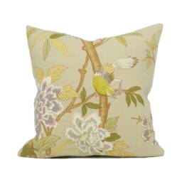 Gp & J Baker - Hydrangea Bird Taupe/Mauve Exotic Chinese Inspired Cushion Cover Handmade Throw Pillow Designer Home D??cor - thumbnail 2
