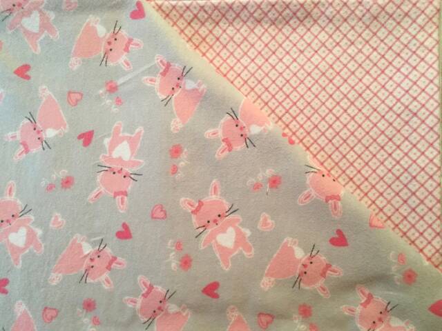 Pink Bunny Flannel Baby Blanket Reversible Bedding - image 1
