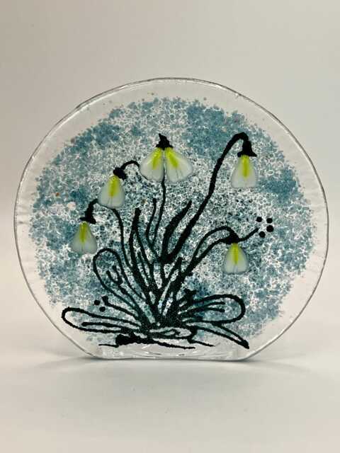 Circular Fused Glass Snowdrop Tea Light Holder - image 1