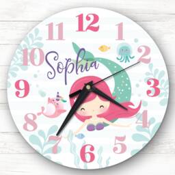 Pretty Cute Mermaid Girls Room Custom Gift Personalised Clock - thumbnail 1
