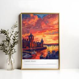 Cardiff Wales Sunset Poster UK Travel Art Print - thumbnail 2