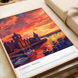Cardiff Wales Sunset Poster UK Travel Art Print - thumbnail 3