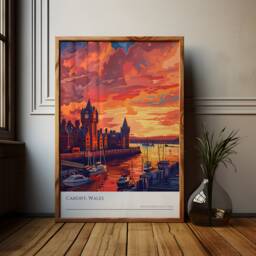 Cardiff Wales Sunset Poster UK Travel Art Print - thumbnail 1