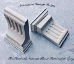 Two Small Handmade Victorian Plaster Fluted Corbels - H165mm X W130mm D65mm - thumbnail 1