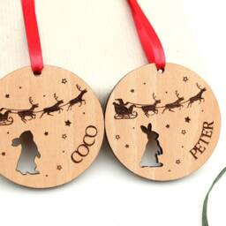 Personalised Rabbit Christmas Bauble Decoration Pet Lover Gift, Xmas Tree Decor, Wooden Bunny - thumbnail 3