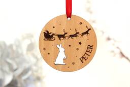 Personalised Rabbit Christmas Bauble Decoration Pet Lover Gift, Xmas Tree Decor, Wooden Bunny