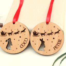Personalised Rabbit Christmas Bauble Decoration Pet Lover Gift, Xmas Tree Decor, Wooden Bunny - thumbnail 4