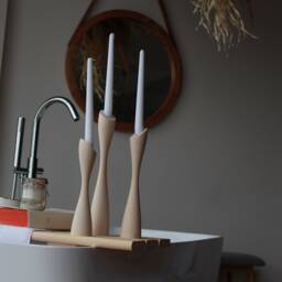 Handmade Ash Wood Candlestick Set Scandinavian Rustic Home Decor - thumbnail 2