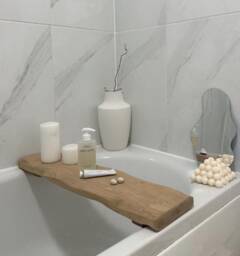 Bath Tray - Beautifully Crafted, Wavey Edge, Solid Wood Tray. Custom Size Made To Measure. Selection Of Colours. Handmade - thumbnail 1