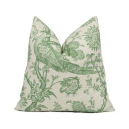 Brunschwig & Fils - Cevennes Print Aloe Floral Chinoiserie Inspired Bird Cushion Cover Handmade Throw Pillow Designer Home D??cor - thumbnail 1