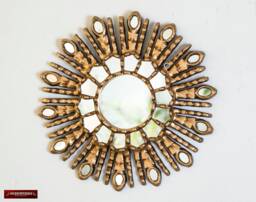 "Small Decorative Round Mirror 11.8"", Handcarved Wood Sun For Wall Decor, ""Sun Shines"
