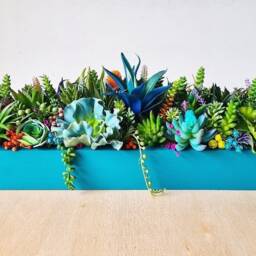 Faux Succulent Planter Artificial Foliage Wooden Centrepiece, Natural Modern Home Decor - thumbnail 3