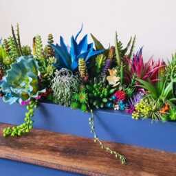 Faux Succulent Planter Artificial Foliage Wooden Centrepiece, Natural Modern Home Decor - thumbnail 2