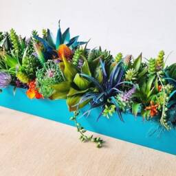 Faux Succulent Planter Artificial Foliage Wooden Centrepiece, Natural Modern Home Decor - thumbnail 4