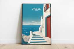Mykonos Travel Poster - Greek Island Wall Art, Cycladic Architecture Decor, Mediterranean Landscape - thumbnail 1