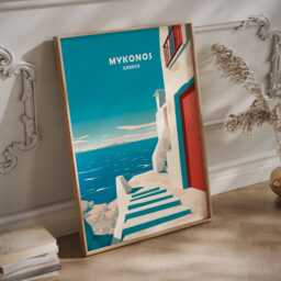 Mykonos Travel Poster - Greek Island Wall Art, Cycladic Architecture Decor, Mediterranean Landscape - thumbnail 2