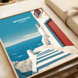 Mykonos Travel Poster - Greek Island Wall Art, Cycladic Architecture Decor, Mediterranean Landscape - thumbnail 3