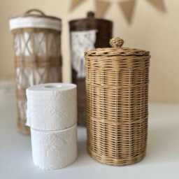 Toilet Paper Wicker Storage Basket With Lid Spare Roll Holder Tissue Box Bathroom Decor