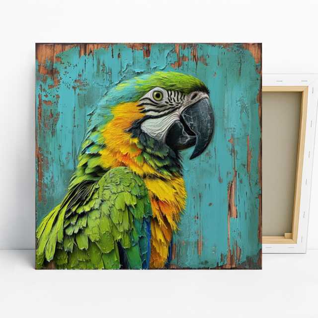 Parrot Art, Canvas Or Poster, Contemporary Bohemian Eclectic Decor, Living Room Bedroom Entryway Office Wall Teal Green Yellow Brown - image 1