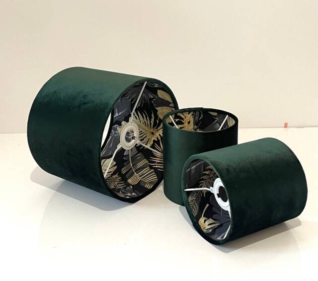 New Luxury High Quality Double Sided Velvet Bottle Green & Monstera Leaves in Gold Print Lamp Shade Pendant Light - image 1