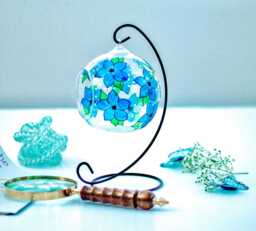 Hand-Painted Forget Me Not Candle Holder Glass Tealight, Metal Stand