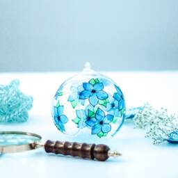 Hand-Painted Forget Me Not Candle Holder Glass Tealight, Metal Stand - thumbnail 4