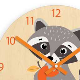 Kids Wall Clock - Raccoon With Apple Personalizen Name, Childrens Wall Clock Boys Girls - thumbnail 2
