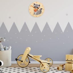 Kids Wall Clock - Raccoon With Apple Personalizen Name, Childrens Wall Clock Boys Girls - thumbnail 3