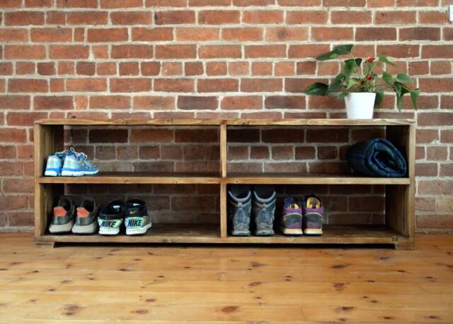 Large Bench With Shoe Storage & Charred Wood Finish - image 1