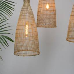 3 X Bamboo Pendant Light - Natural Wood Tall Basket Lampshade Boho Rustic Elegant Lighting - thumbnail 3