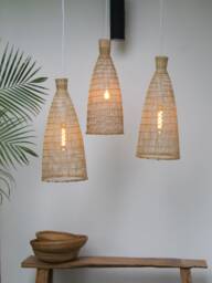 3 X Bamboo Pendant Light - Natural Wood Tall Basket Lampshade Boho Rustic Elegant Lighting