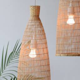 3 X Bamboo Pendant Light - Natural Wood Tall Basket Lampshade Boho Rustic Elegant Lighting - thumbnail 2