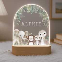Personalised Children's Safari Night Light - Led Lamp Nursery Decor Baby Boy Girl Gift For New Name Sign Bedroom - thumbnail 1