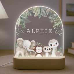 Personalised Children's Safari Night Light - Led Lamp Nursery Decor Baby Boy Girl Gift For New Name Sign Bedroom - thumbnail 2