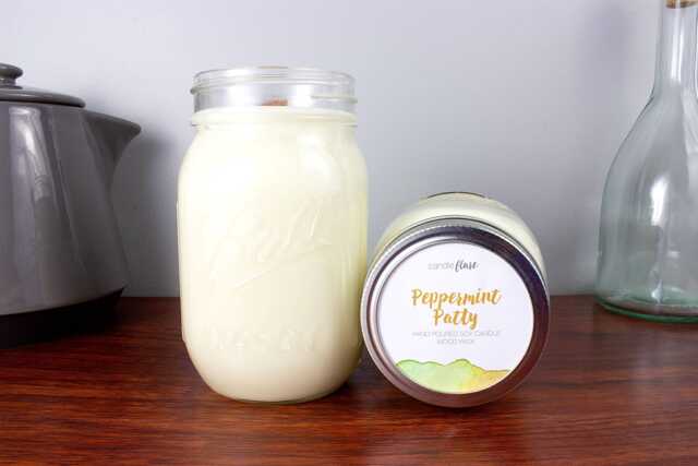 Peppermint Patty Soy Candle in Pint Mason Jar, Scented Candle, Wood Wick Peppermint Jar - image 1