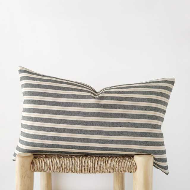 Set Of 2 Charcoal Grey Lumbar Pillow Covers - Striped Cotton Cushion - image 1