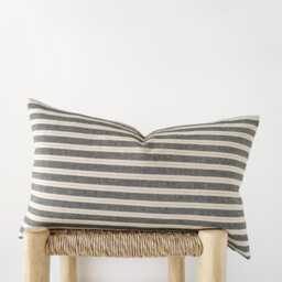 Set Of 2 Charcoal Grey Lumbar Pillow Covers - Striped Cotton Cushion - thumbnail 1