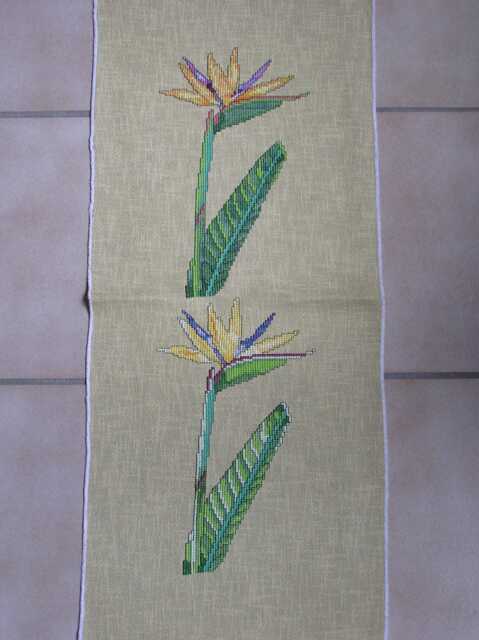 Embroidery Of Two Strelitzias At The Cross Point