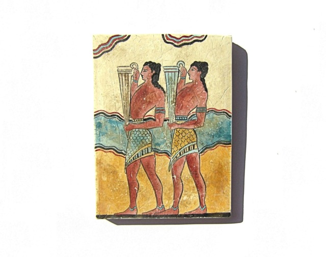 Minoan Youths Carrying Rhyton in Ceremony Fresco Painting From Knossos Crete , Museum Copy For Gift Her - image 1