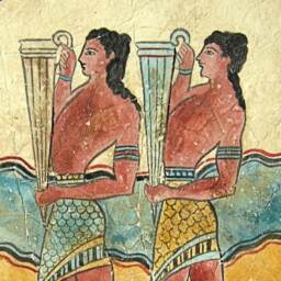 Minoan Youths Carrying Rhyton in Ceremony Fresco Painting From Knossos Crete , Museum Copy For Gift Her - thumbnail 3
