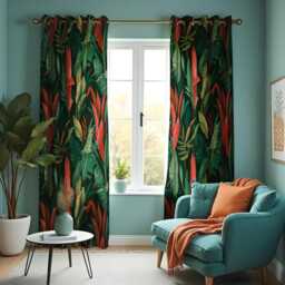 Tropical Jungle Curtains, Bold Red & Green Banana Leaf & Heliconia Floral Drapes, Exotic Window Treatment For Living Room Or Bedroom Decor - thumbnail 2