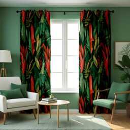 Tropical Jungle Curtains, Bold Red & Green Banana Leaf & Heliconia Floral Drapes, Exotic Window Treatment For Living Room Or Bedroom Decor - thumbnail 1